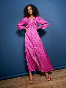 Second hand clothing: KITRI Aurora Retro Maxi Dress - Pink Star Print - Sz8