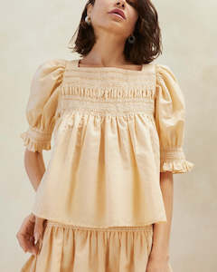 LOEFFLER RANDALL Lydie Smocked Blouse - Sand/Ecru - SzS