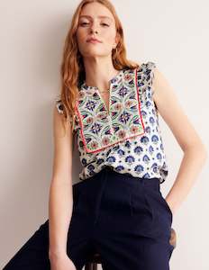 Second hand clothing: BODEN Frill Detail Embroidered Top Sz10