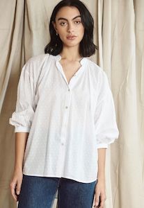 MAHSA Everyday Blouse - White Swiss Dot SzM