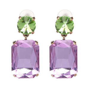 Crystal Drop Earrings - Lilac & Green