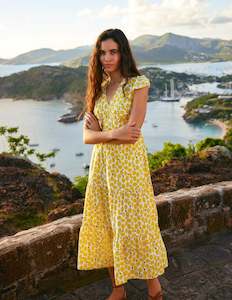 Second hand clothing: BODEN May Midi Tea Dress - Passionfruit Lemons Sz10