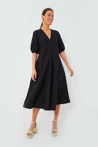 GANNI Cotton Poplin V-Neck Long Dress - Black