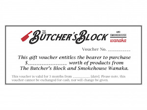 Gift voucher (in-store) The Butchers Block and Smokehouse Wanaka