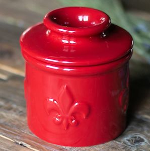 Cerise Fleur de Lis Butter Bell Crock