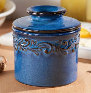 Denim Blue Antique Butter Bell Crock - Reactive Glaze