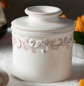 Homewares: White Linen Antique Butter Bell Crock