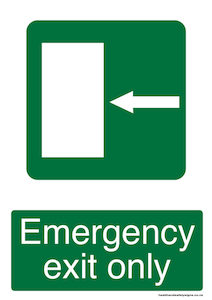 Home / ACM signs / Exit signs / Emergency exit only to the left