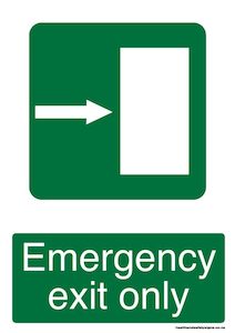 Home / ACM signs / Exit signs / Emergency exit only to the right