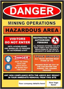 Home / ACM signs / Danger & Warning signs / Mining Operations Hazardous Area Danger Sign