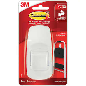 Household: 3m Command Hooks & Hangers Jumbo White Adhesive Hooks 1pack