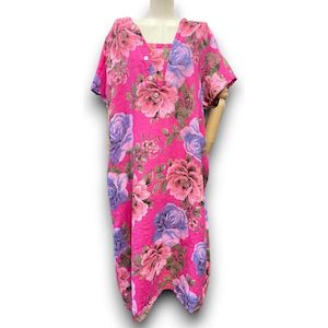 Womenswear: Hot pink bright bloom V Neck Maxi dress with buttons