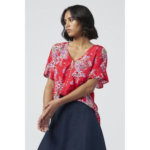 Garden party top red multi