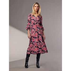 Flame tree midi dress black multi