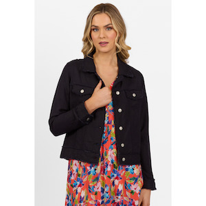 Womenswear: Linen jacket with  frayed seams Navy (Last one size 14)