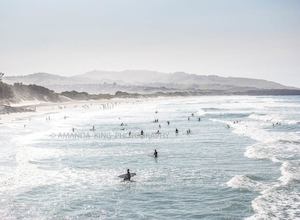 Creative art: Beach Days A2 Print Unframed with border.