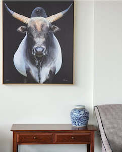 Nero The Zebu, A0 Canvas with Oak Frame