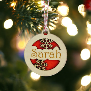 Laser Cut Wood Gifts: Personalised Snowflake Christmas Ornament