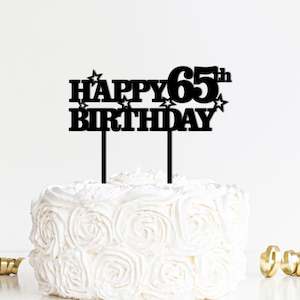 Laser Cut Wood Gifts: Happy 65th Birthday Cake Topper with Stars