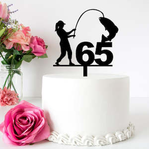 Gifts For Her: Woman Fishing Cake Topper (any age available)