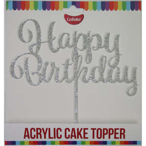 Cake: Happy Birthday Topper- Glitter Silver