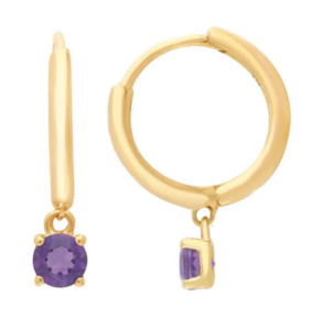 Purple Amethyst Huggie Earrings - 9K Yellow Gold