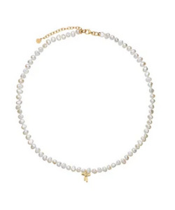 Jewellery: Petite Bow with Pearls Necklace Gold-Plated