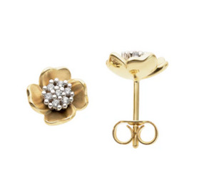 Flower Diamond Earrings in Yellow and White Gold