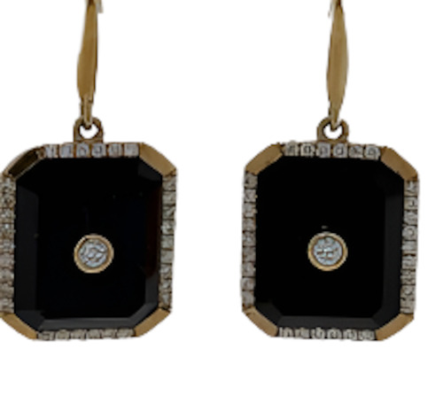 Jewellery: Onyx Octagonal & Diamond Earrings