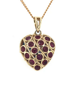 9ct YG Reversible Heart Pendant Garnet and Amethyst