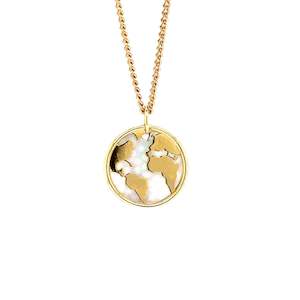 World Map Pendant - Mother Of Pearl - 9ct YG