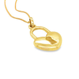 9ct YG Rounded Heart Padlock Pendant