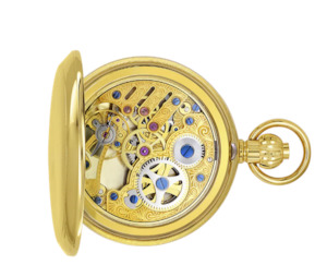 Classique - Gents Pocket Watch - Skeleton Dial Roman - Gold Plated