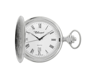 Classique - Gents Pocket Watch - White Dial Roman Numerals - Stainless Steel