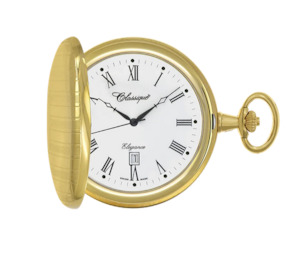 Classique - Gents Pocket Watch - White Dial Roman Numerals - Gold Plated