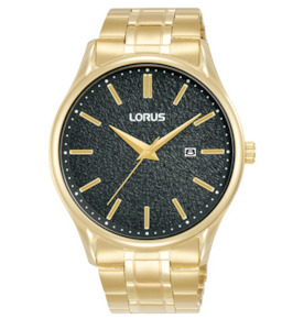 Jewellery: Gents gold watch - Black dial