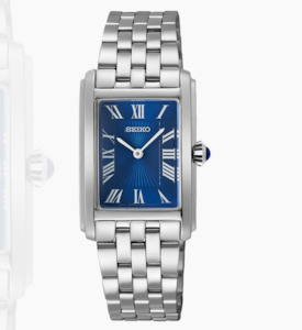 Ladies Watch - 2 Hands Rectangle Blue Dial - Stainless Bracelet