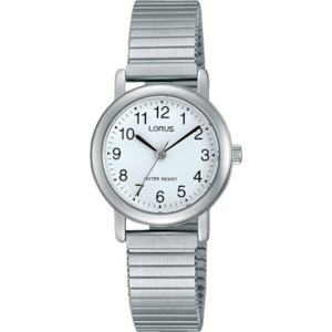 Ladies Dress Watch - Stretchy Stainless Steel Strap - White Dial