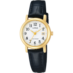 Ladies Day Watch  - Black Leather Strap - White Dial