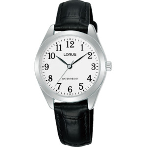 Ladies Watch - White Dial - Black Leather Strap