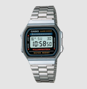 Casio Classical Digital Silver Watch - 50m wr Black Dial -Stopwatch