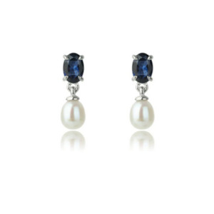 Fresh Water Pearl Earrings With Sapphire Blue CZ - SSRP