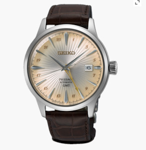 Seiko Presage Automatic GMT Brown Leather Strap Watch