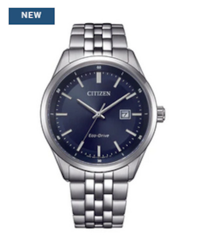 Gents Eco-Drive Watch - Navy Dial - Stainless Bracelet