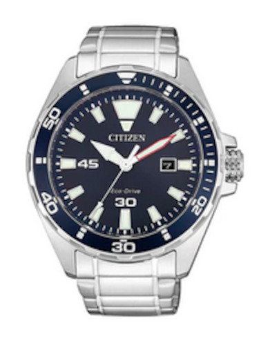 Stainless Eco-Drive Watch with Blue Dial