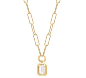 9ct Yellow Gold Lab Emerald Cut Diamond Necklace - 45cm