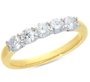 Jewellery: 9ct Yellow Gold 5 Stone Lab Diamond Eternity Band