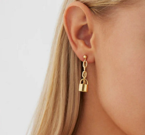 Jewellery: Love Lock Chain Stud Earrings -GP