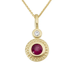 Diamond and Ruby Pendant in 9ct Yellow Gold