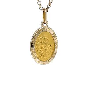 9ct Yellow Gold St Christopher Oval Pendant